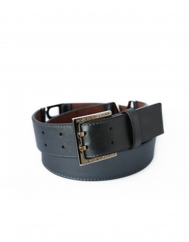 Wide grey leather belt