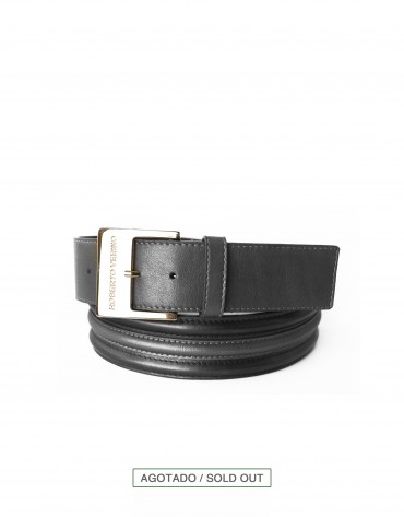 Wide metallic dark grey leather belt