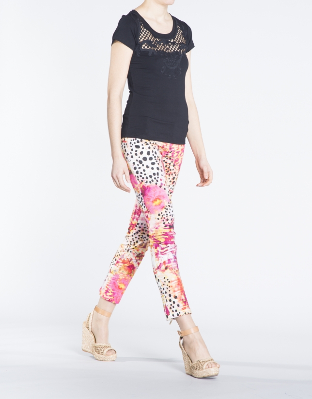 Abstract print stovepipe pants with 4 pockets