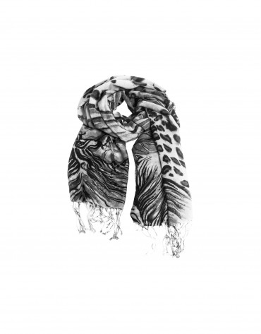 Green animal print wool scarf