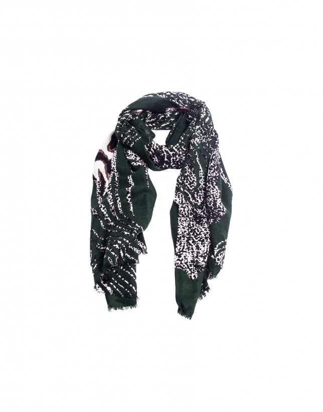 Dark green animal print scarf 
