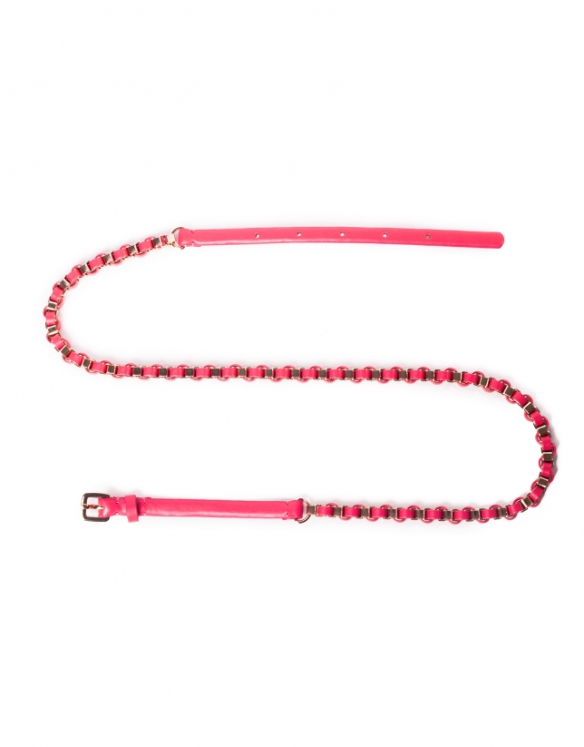 Pink metallic braided belt