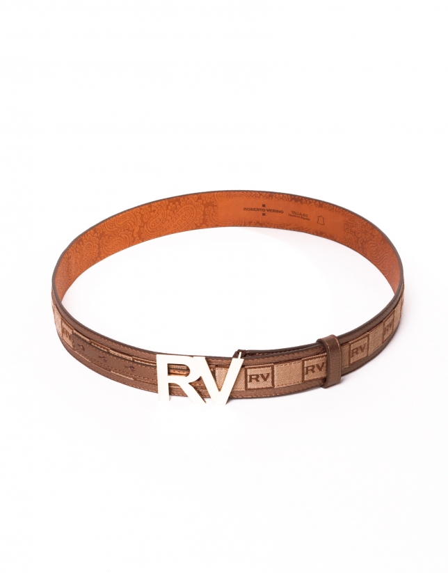 Jacquard leather belt with RV buckle 
