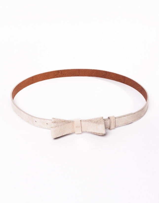 Beige leather belt with bow