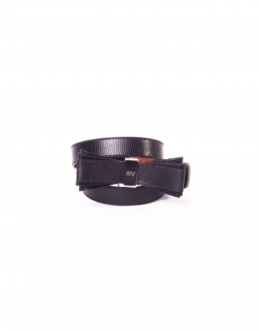 Black leather belt with bow 