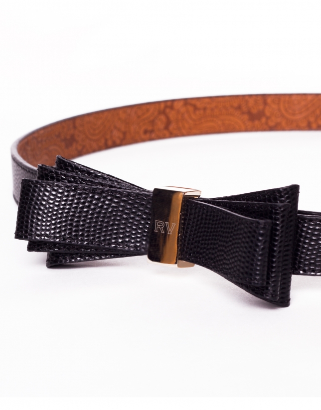 Black leather belt with bow 
