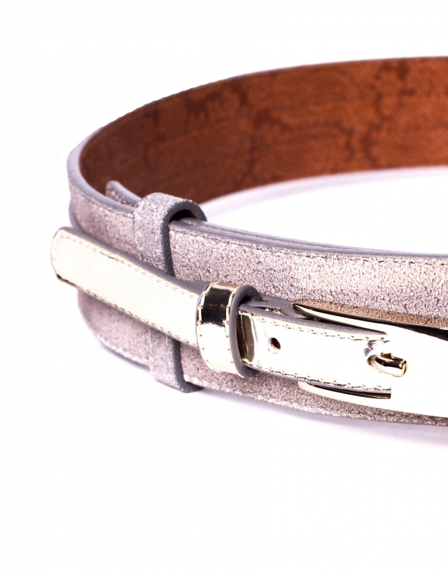 Light gold leather metallic belt 