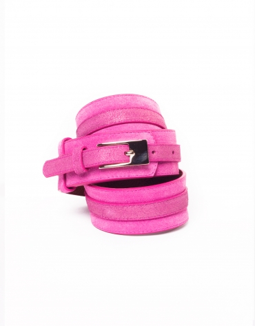 Pink metallic leather belt 