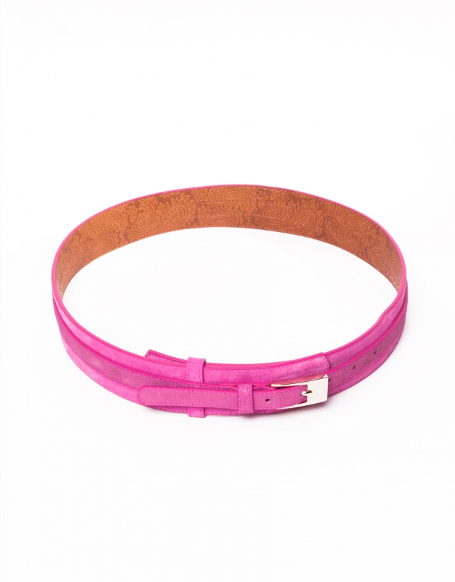 Pink metallic leather belt 