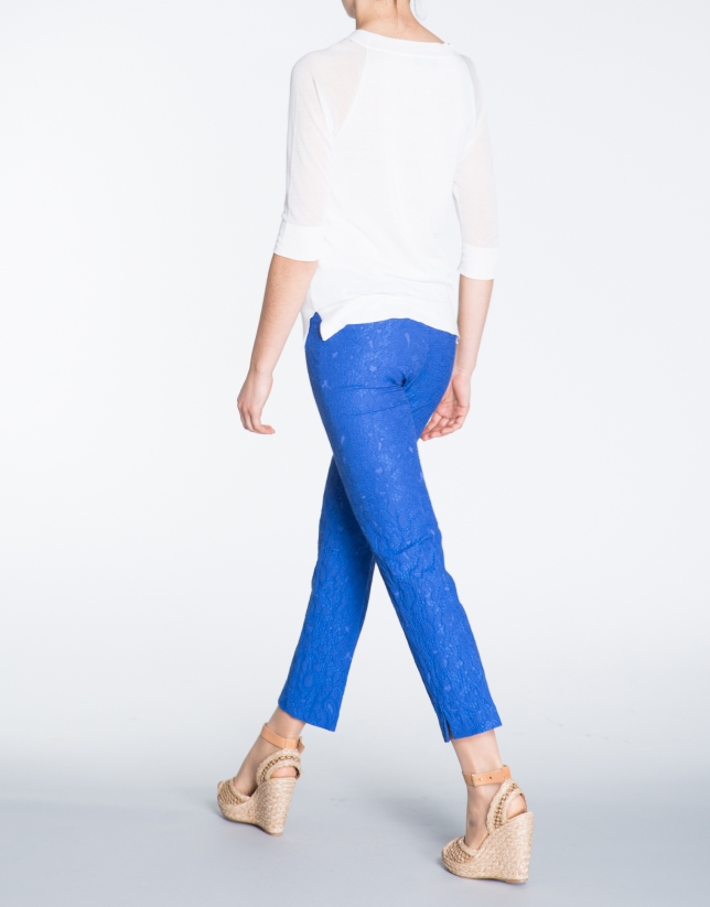 Blue brocade straight pants