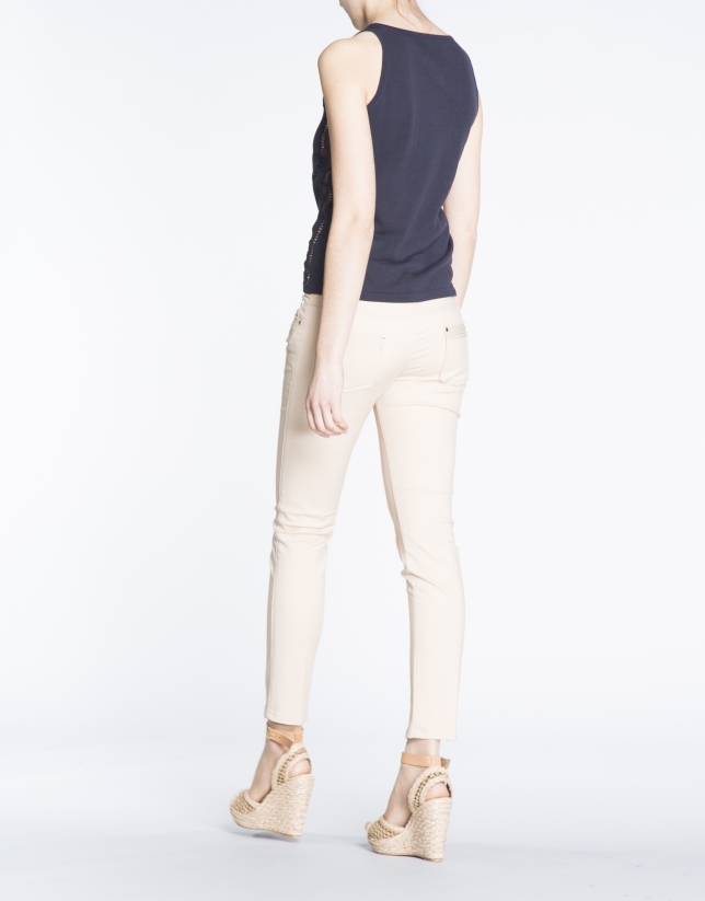 Ivory stretch pants with 6 pockets