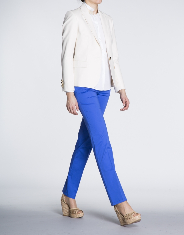 Klein blue straight cotton pants with 5 pockets 