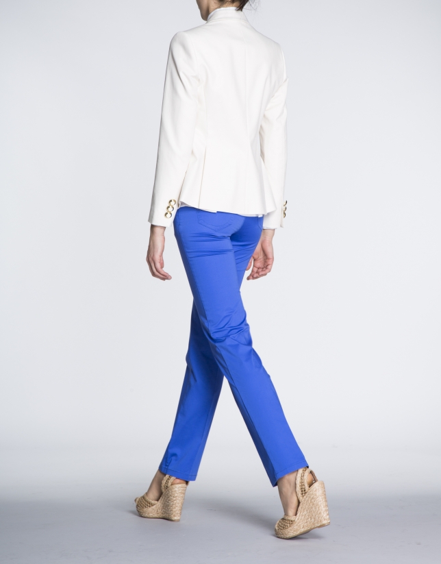 Klein blue straight cotton pants with 5 pockets 