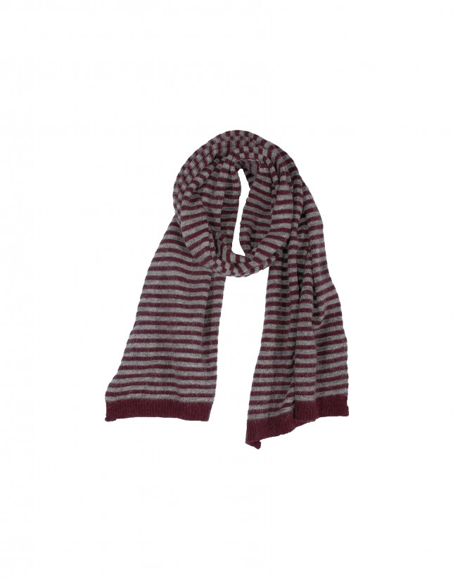 Bordeaux and grey striped scarf