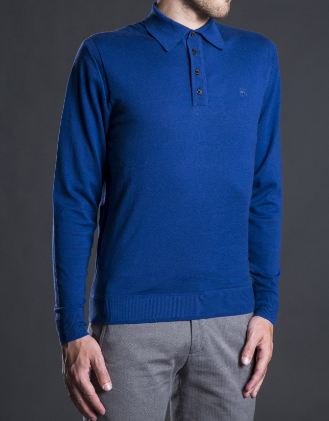 Blue knit polo shirt