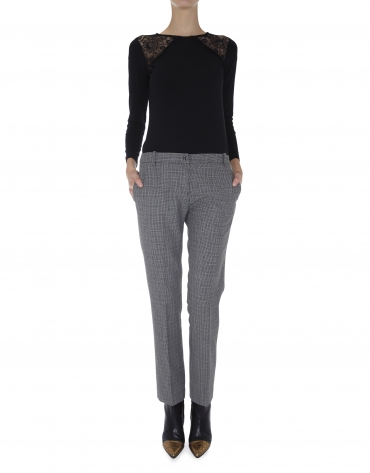 Gray tweed straight pants with French pocket