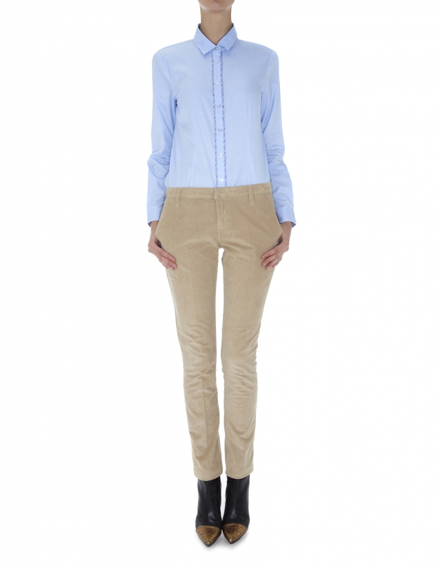 Beige corduroy straight pants with French pocket