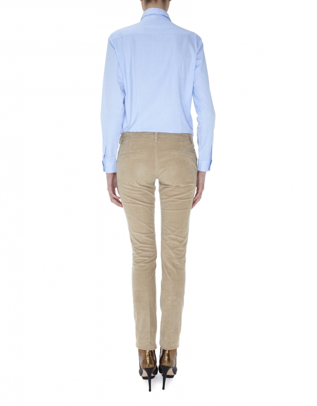 Beige corduroy straight pants with French pocket