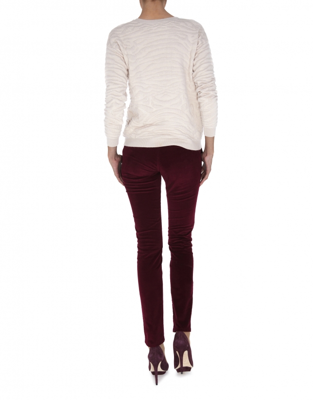 Burgundy straight corduroy pants with French pocket 