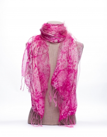 Double layer scarf with pink and beige print