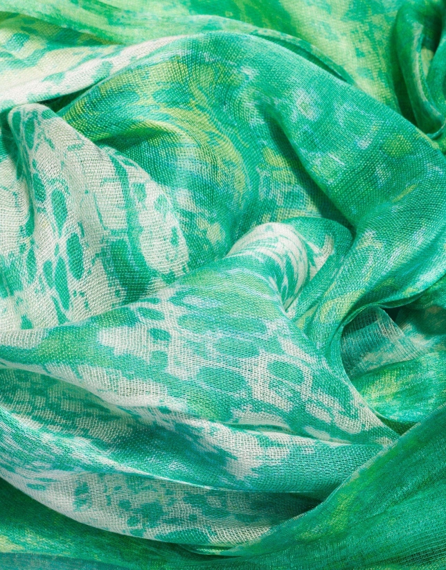 Double layer scarf with green and beige print