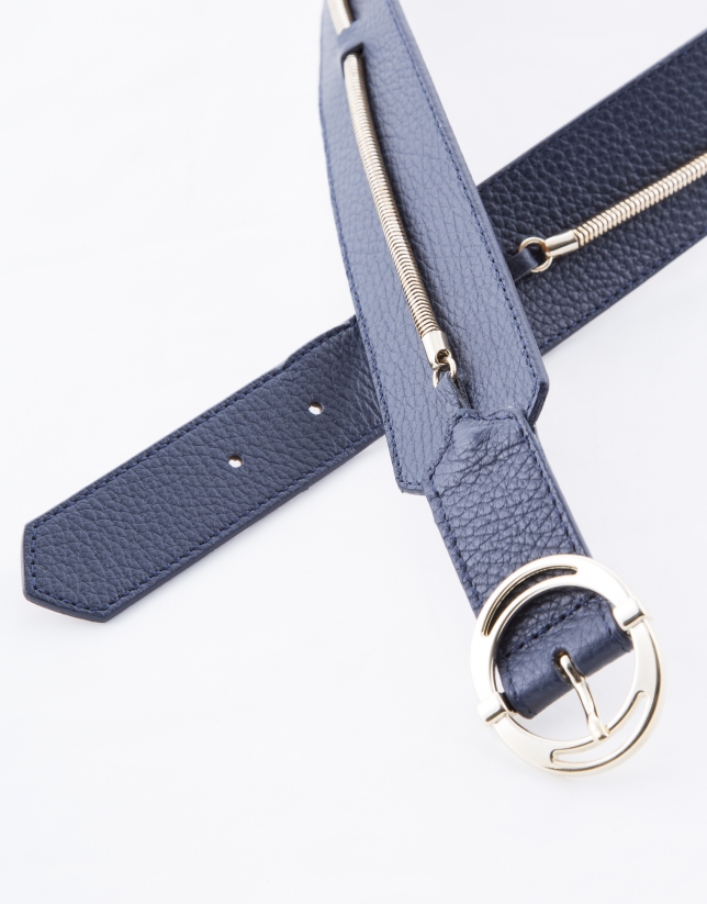 Cinturón ancho piel azul marino