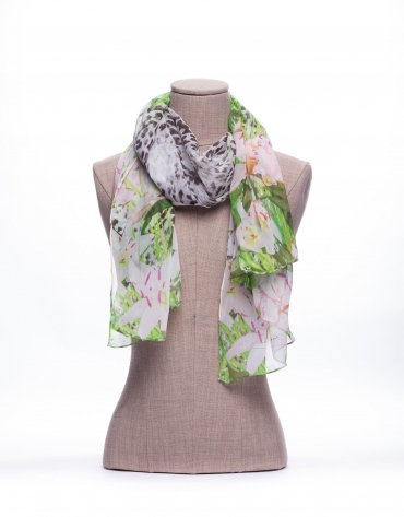 Combined animal and lily print scarf 