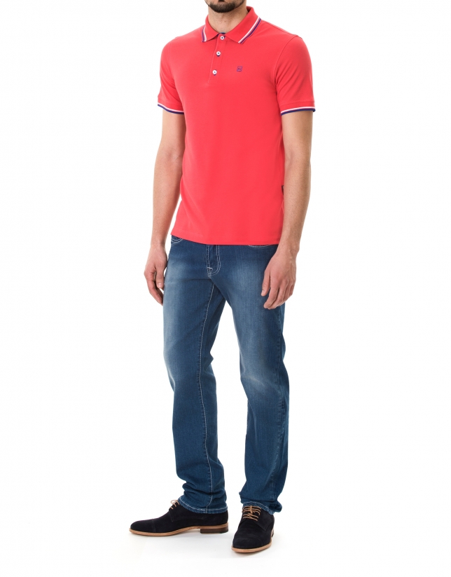 Red and blue piqué polo