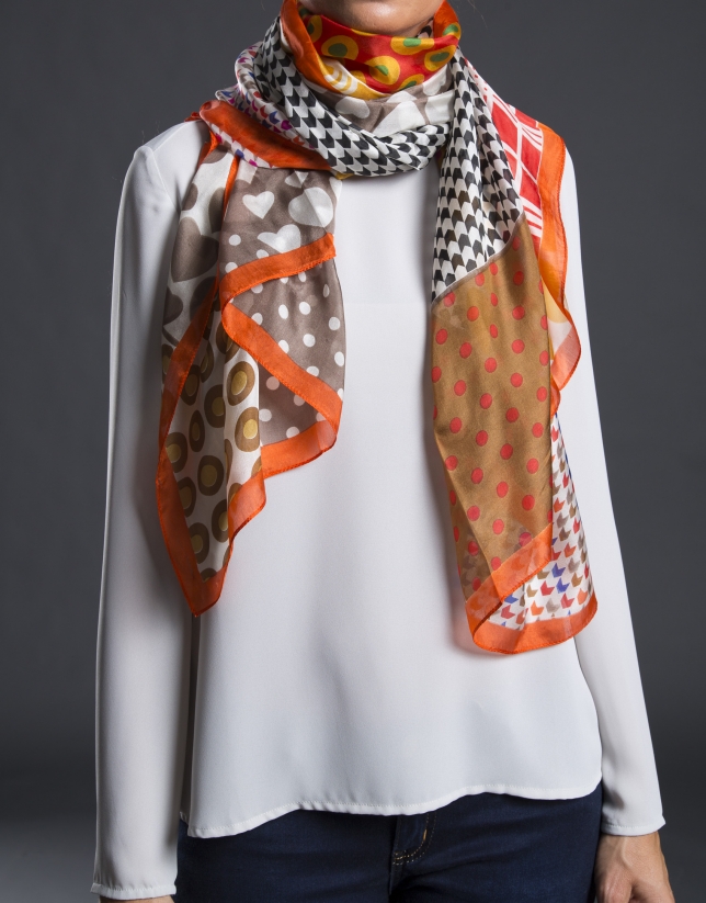 Orange geometric print foulard 
