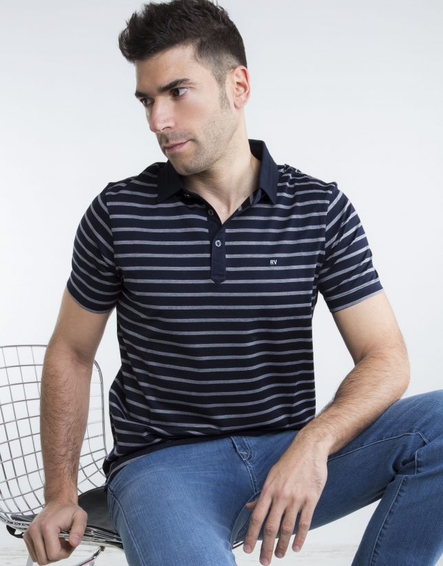 Navy blue and ivory striped polo 