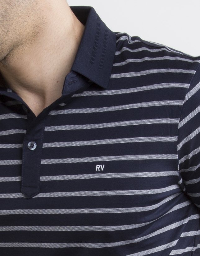 Navy blue and ivory striped polo 