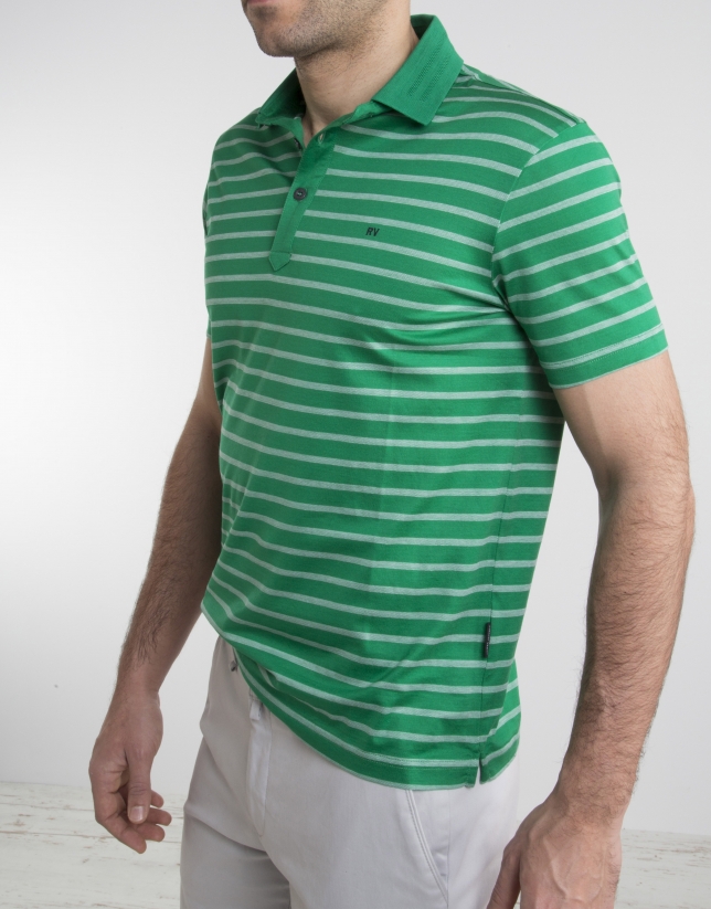 Green and ivory striped polo 