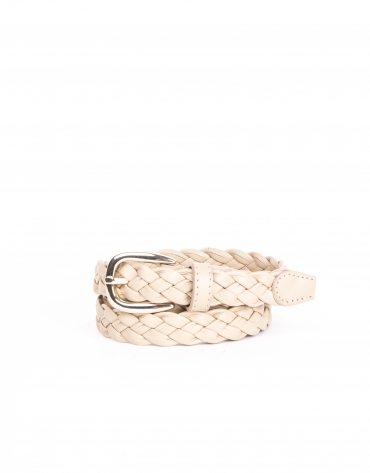 Stone colored, braided leather belt 