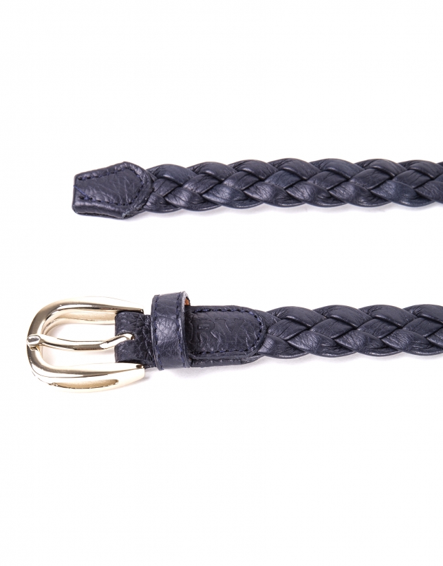 Navy blue braided leather belt 