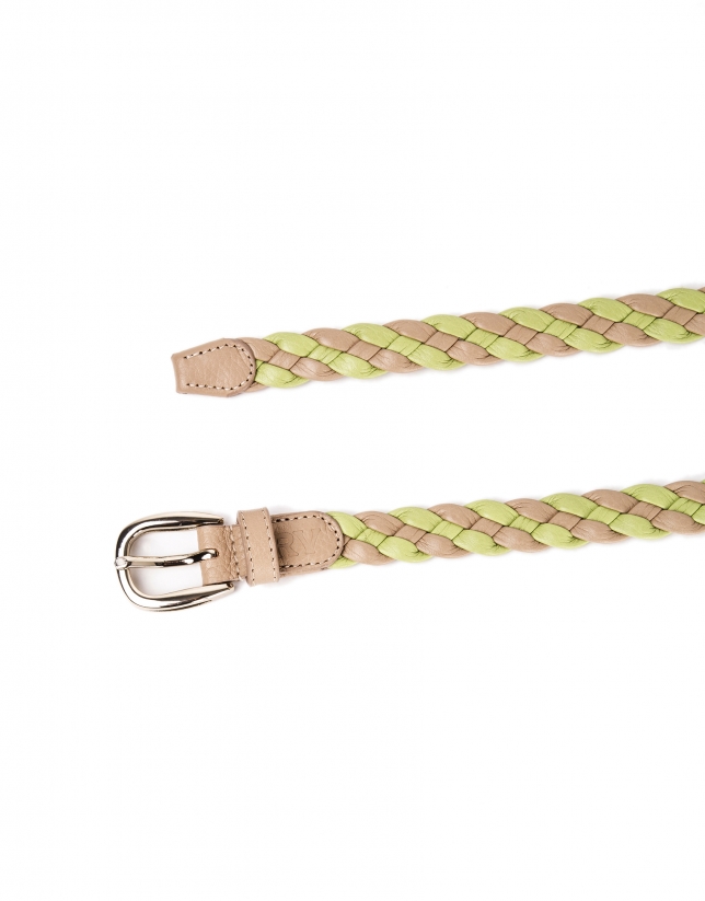 Green braided leather belt 