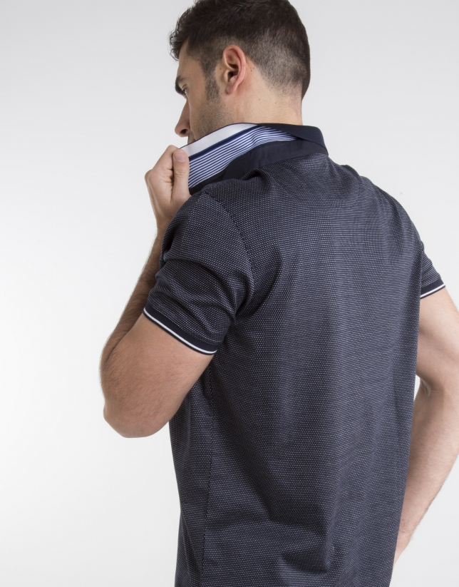 Navy blue polo with  microdots