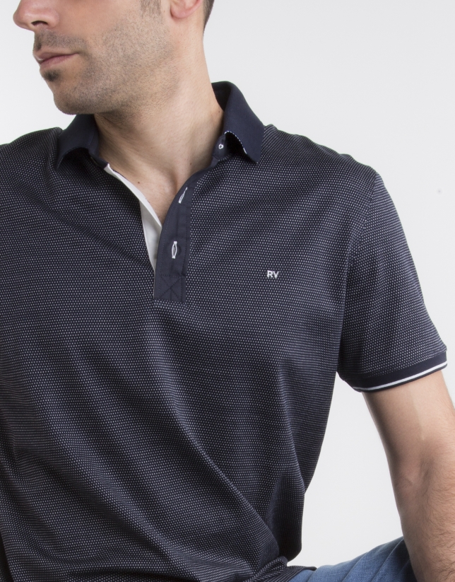Navy blue polo with  microdots