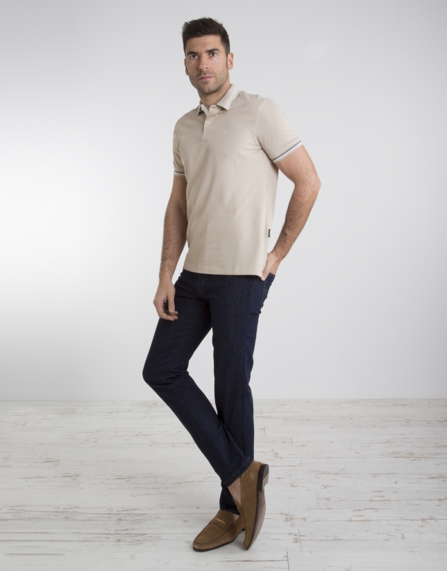 Beige pique polo with beige contrasts