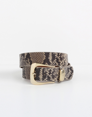 Beige python embossed leather belt