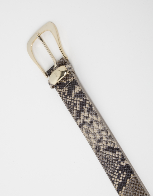Beige python embossed leather belt