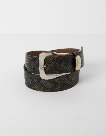 Green python embossed leather belt