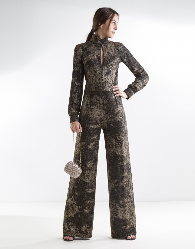 Print jumpsuit with glitter