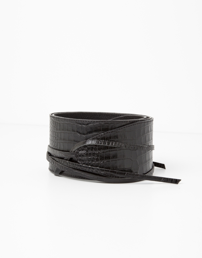 Black alligator leather belt