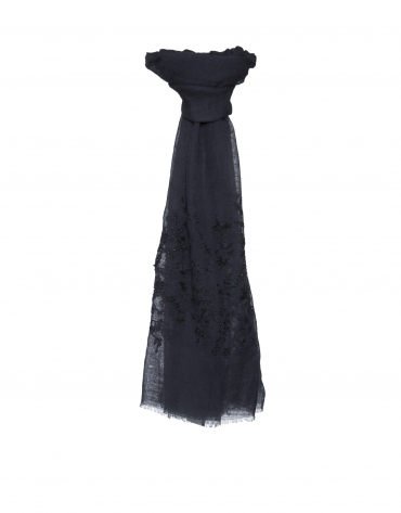 Navy blue embroidered scarf