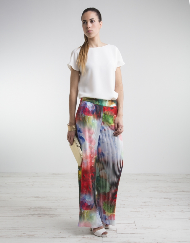 Floral print pleated pants