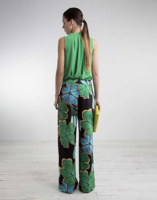 Pantalón ancho estampado verdes - Mujer