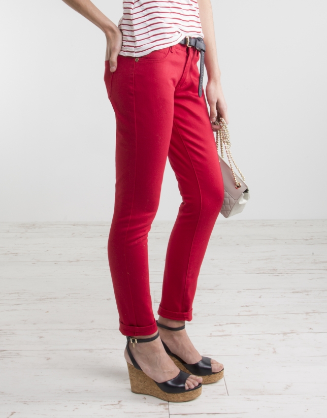 Red stretch pants