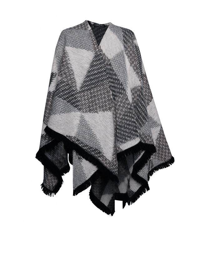 Gray knit, geometric print poncho