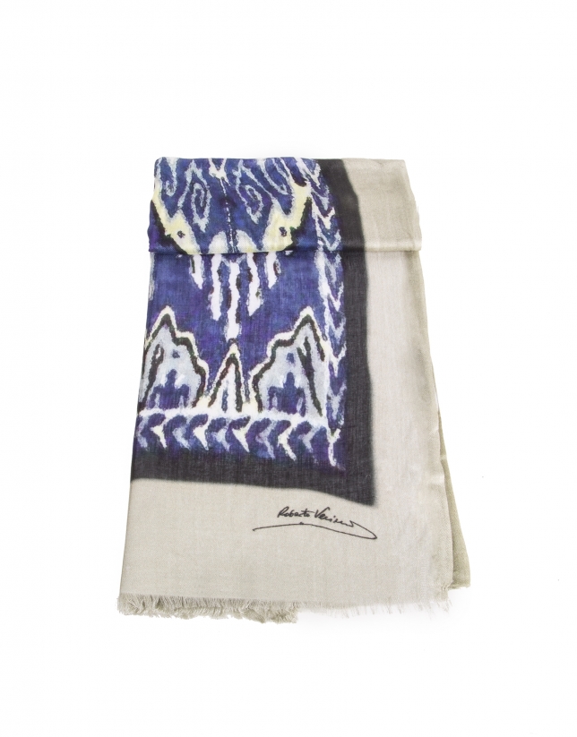 Blue ethnic print scarf