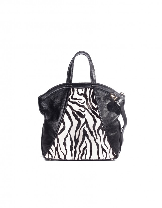Large tote in zebra print and leather